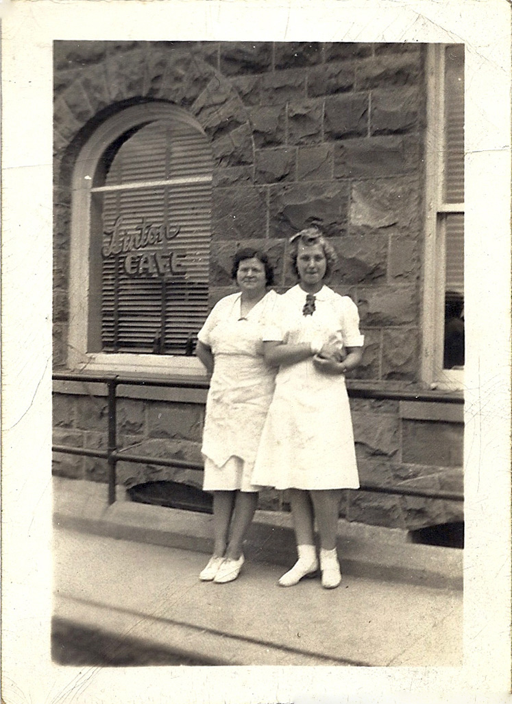 Martha Outside the Linton Cafe with Ruth Hoyer, Employee and Minister’s Daughter