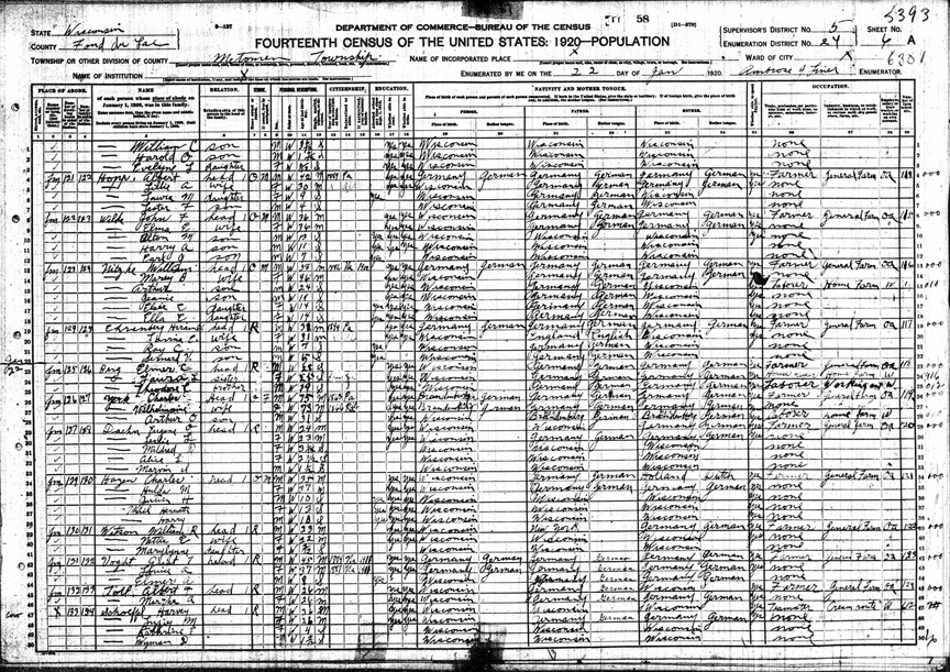 U.S. Census, Green Lake 1920