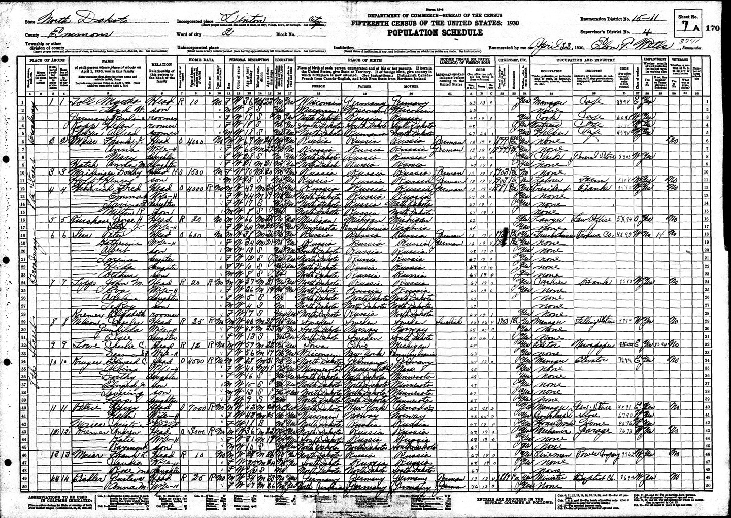 U.S. Census Linton, ND 1930