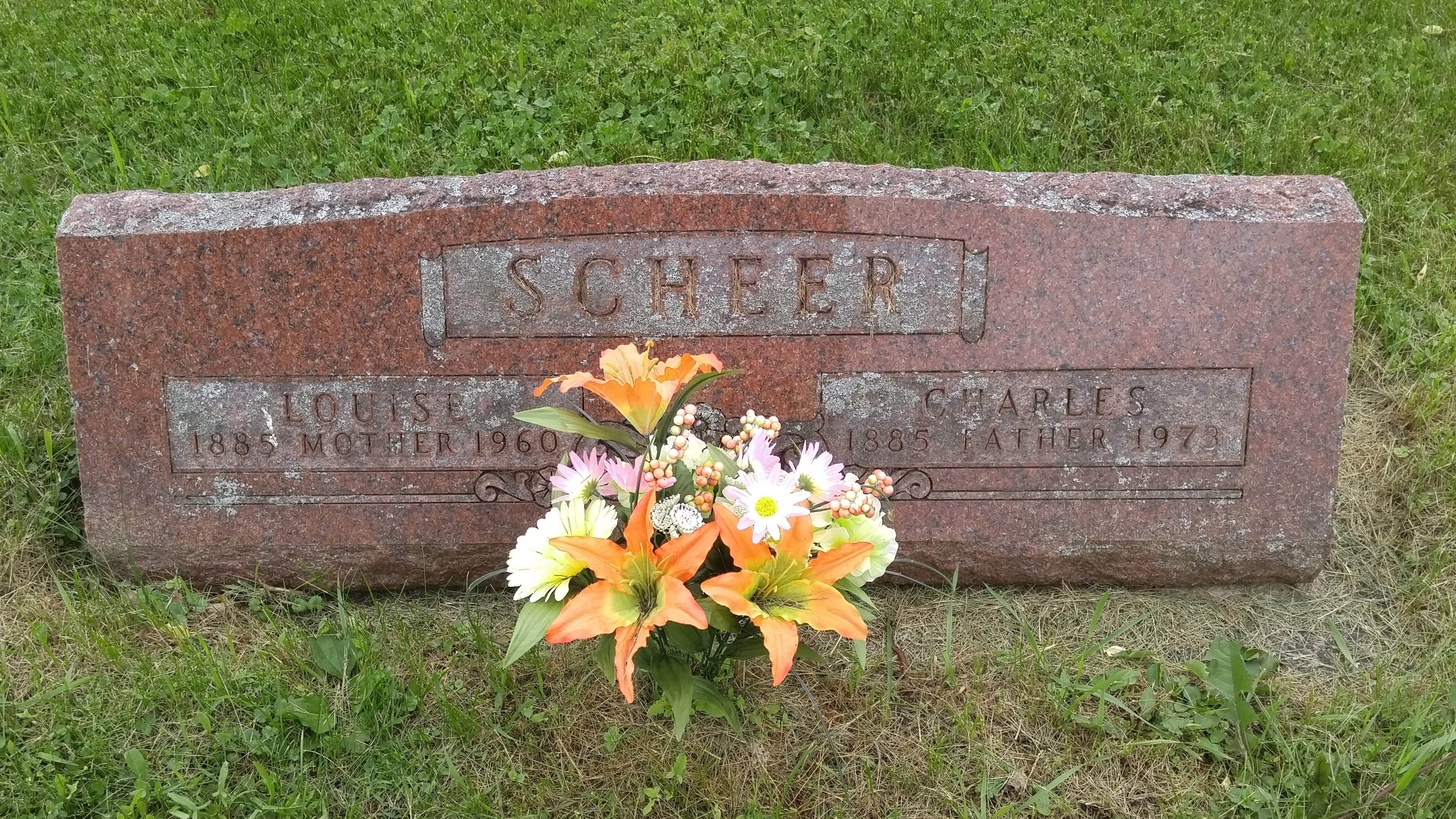 Charles and Louise Scheer's headstone at Fairwater Cemetery