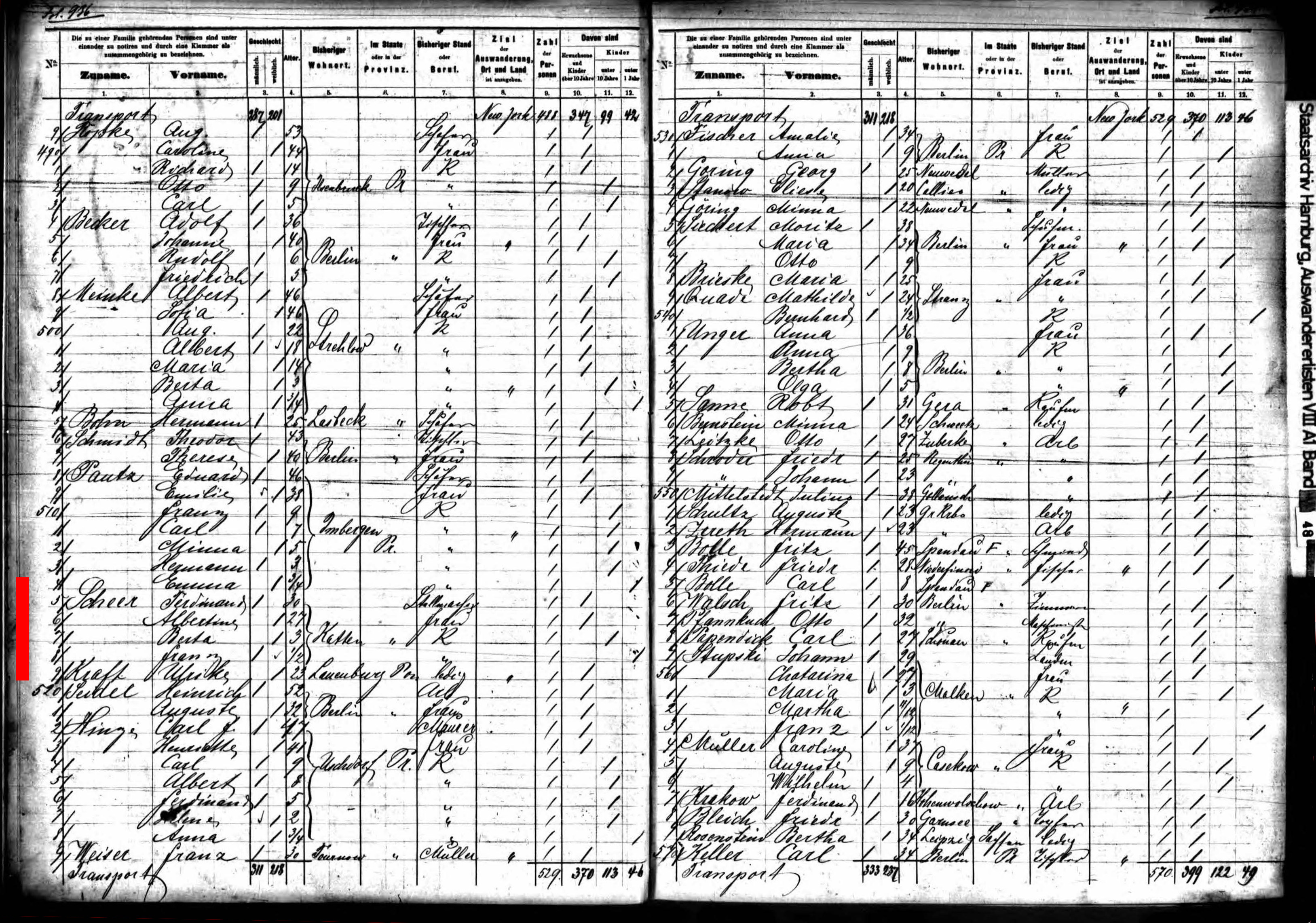 Hamburg Passenger List, Scheers